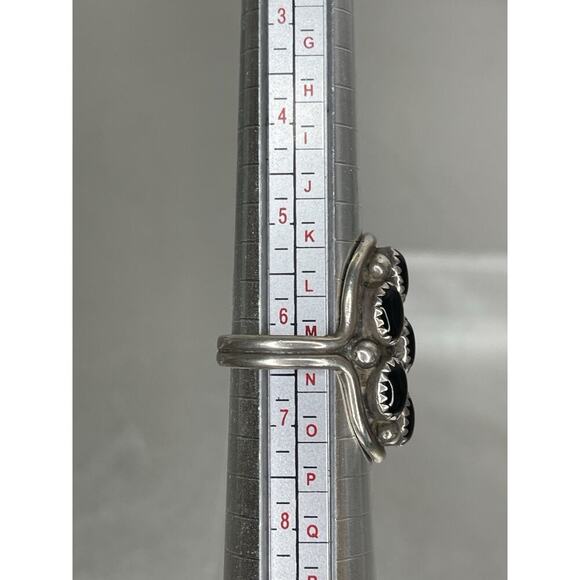 Vintage Native American Black Onyx Flower Sterling Silver Ring Size 6.25-6.5 - Picture 5 of 5